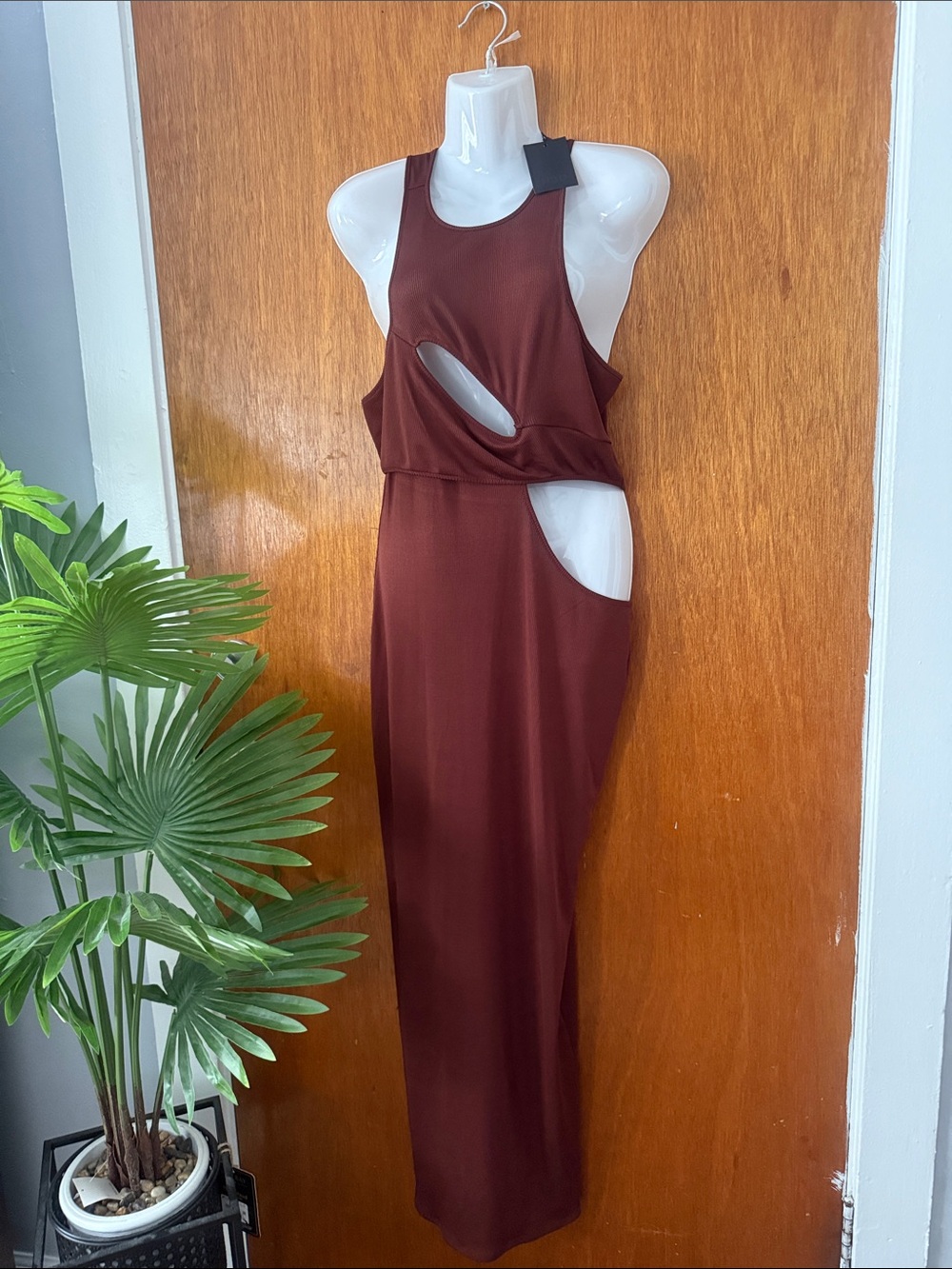 NBD Cutout Maxi Dress in Burgundy